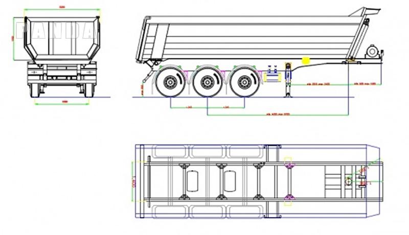 3 axle tipper semi trailer drawing