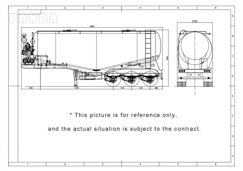 3 axle 50 Ton Cement Bulk tanker truck semi Trailer drawing